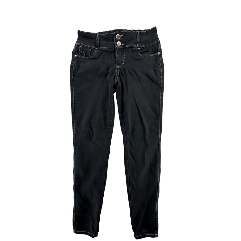 Hybrid & Company Jeans Womens Size 5 Black Stretch Double Button Skinny Y2K